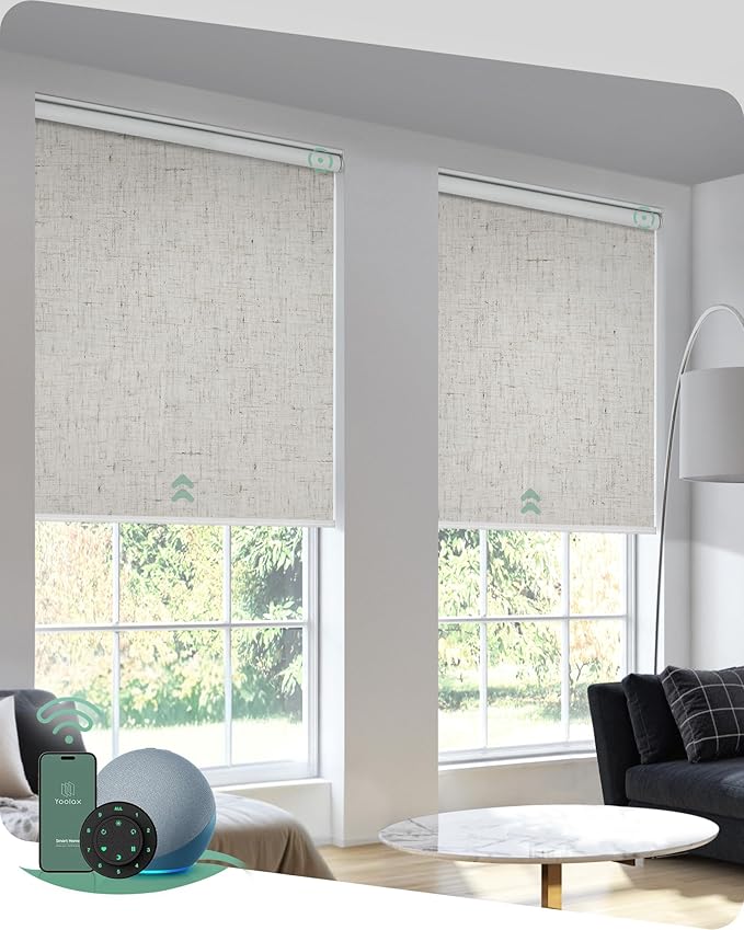 Yoolax Motorized Roller Shades, Energy Efficient, Linen Beige, Compatible