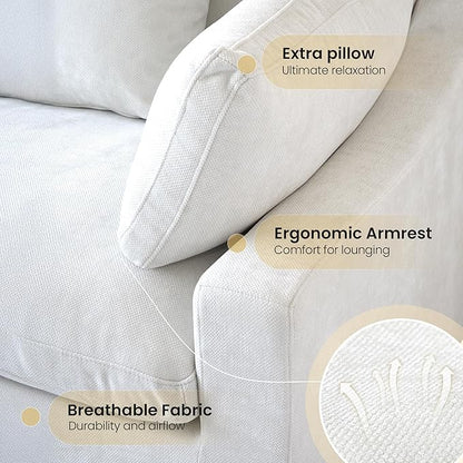 WJShome 120" Cloud Couch Sectional for Living Room, L Shape Down Filled Modular Sectional Sofa,Convertible Couch with Ottoman, Sofa Covers Washable&Replaceable,White