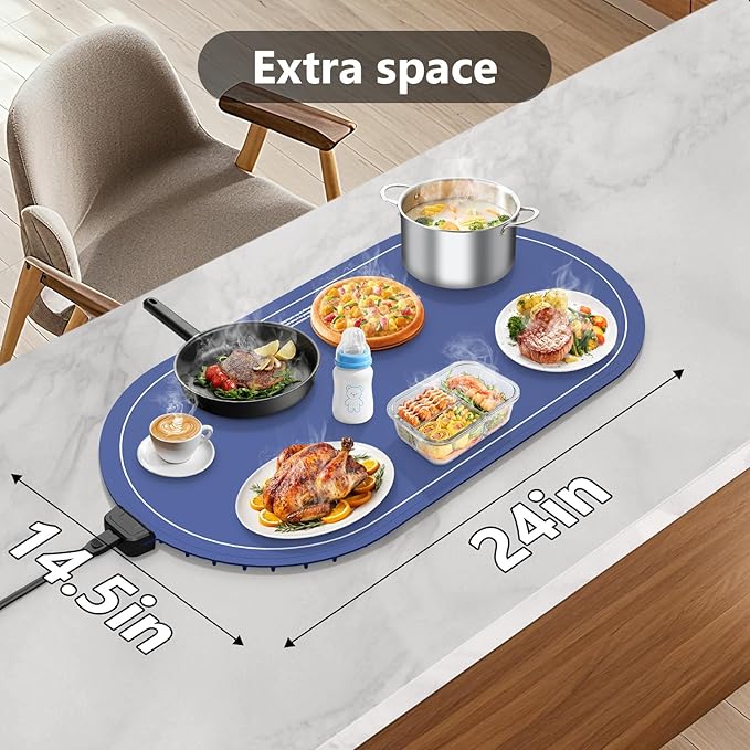 Warming Mat for Food with Adjustable Temperature Timer, 10S Fast Heating