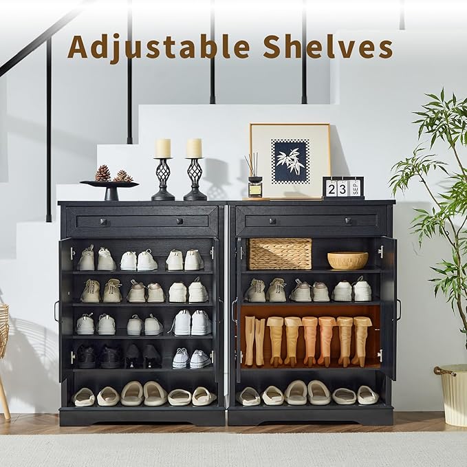 SOOWERY Shoe Cabinet with Drawer, Farmhouse Shoe Storage Cabinet with Doors
