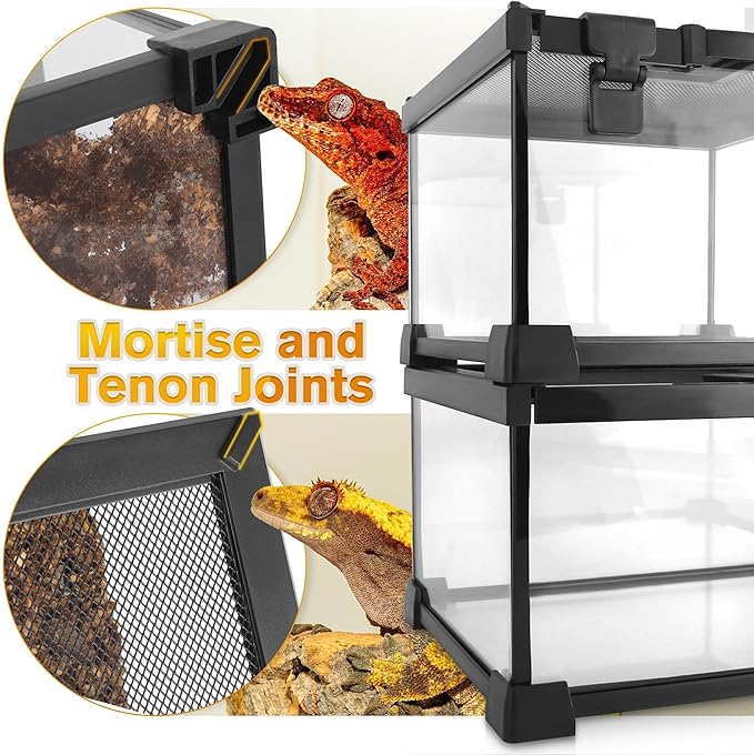 20"x12"x10" Reptile Terrarium, Escape-Proof Glass Terrestrial Vivarium for Small Desert Reptiles Such as Leopard Geckos, with Escape-Proof Lock & Feeding Hatch