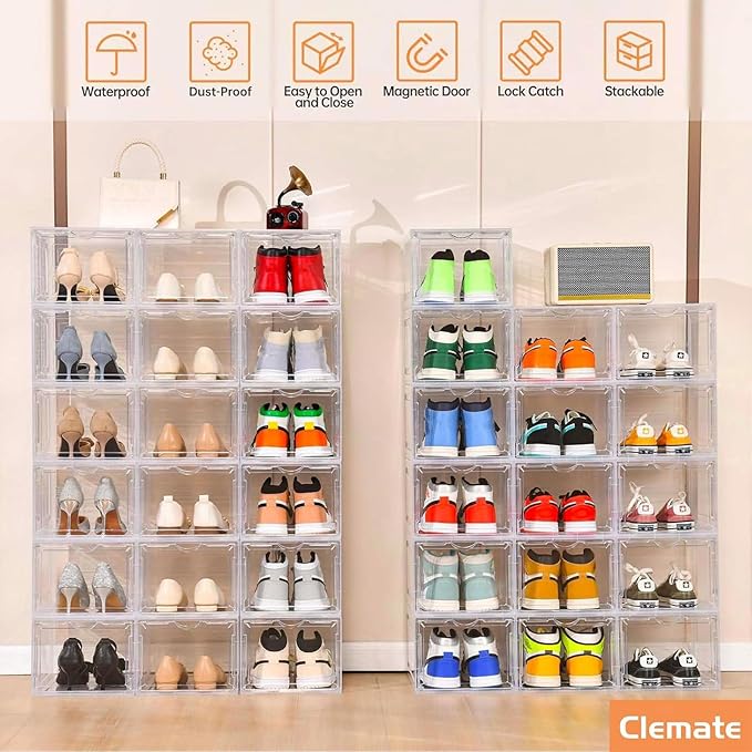 Clemate Upgraded X-Large Shoe Storage Box, 8 Pack, Shoe Box Clear Plastic