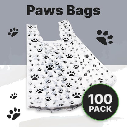 T Shirt Bags - Paw Print Bags - 100 Pack - Thank You Shopping Bag Cat or Dog Paw Print Design Plastic T-Shirt Bag 22" L x 12" W x 7"