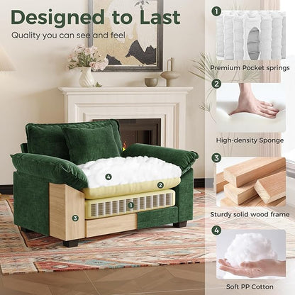 HUSFU 49.5'' W Oversized Accent Chair, Chenille Cloud Sofa Chair with Deep Seat and Extra Wide Armrests, Comfy Reading Armchair for Bedroom, Living Room, Green