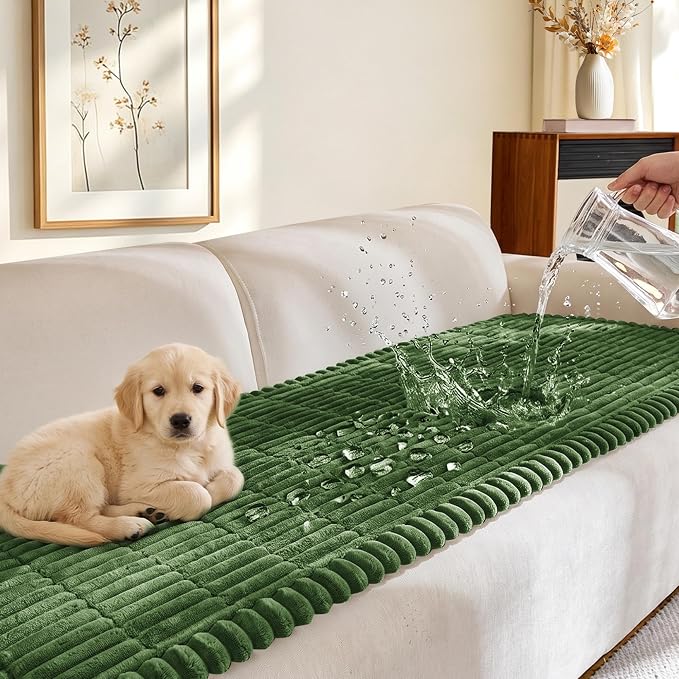 FUANGUI Waterproof Couch Cover Sofa Cover for Dogs and Pets Sofa Protector | Non-Slip Washable Fuzzy Soft Cat Bed Sofa Slipcover for 2-3 Cushion Couch Sofa Pet Friendly, Dark Green, 27.6" x 70.9", 1 pcs