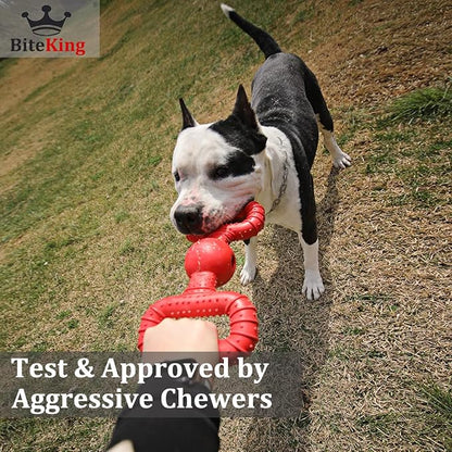 Natural Rubber Dog Toys for Medium Aggressive Chewers - Lifetime Replacement - Tough Tug War Dog Toy for Medium Dogs Tooth Clean, Red