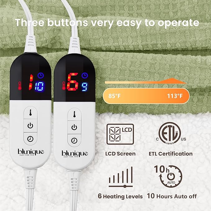 Heated Blanket Electric Blanket King Waffle, 90x100 Inches Dual Controllers