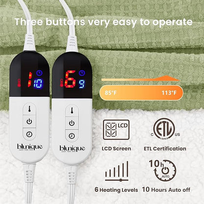 Heated Blanket Electric Blanket King Waffle, 90x100 Inches Dual Controllers