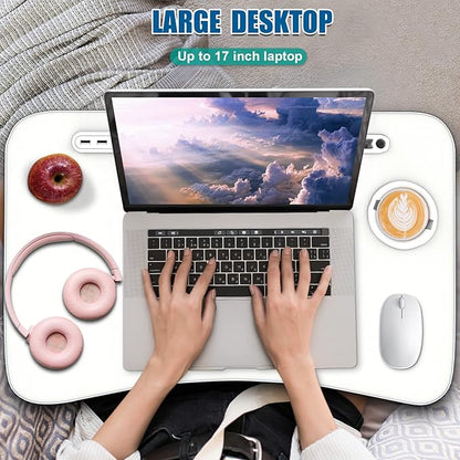 Fayquaze Laptop Bed Desk, Portable Foldable Lap Bed Table with USB Charge Port Storage Drawer and Cup Holder,Lap Desk Laptop Stand Tray Table Serving Tray for Eating, Reading and Working