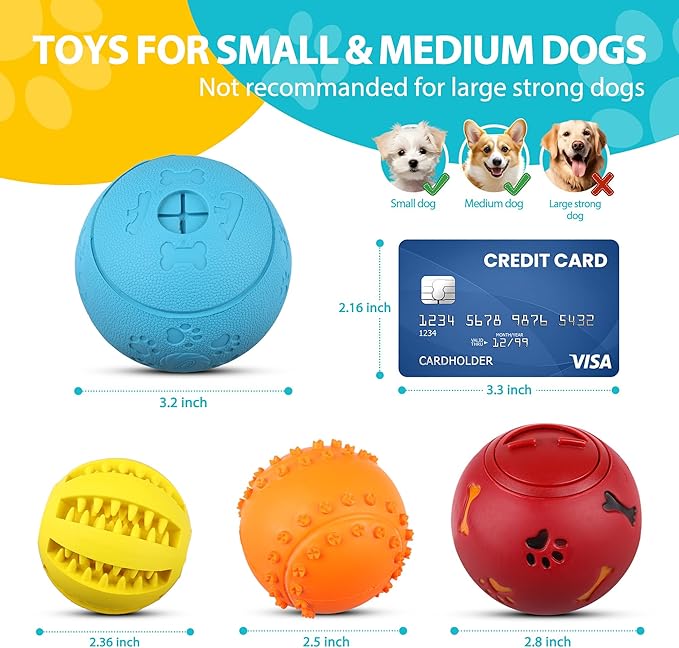 PrimePets Dog Puzzle Toy 4 Pack, Interactive Treat Dispensing Dog Toys, Slow Feeder Ball for Small Dogs and Puppies, Enrichement Toy Balls for Teething, Fetching and Playing