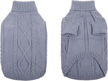 Queenmore Small Dog Pullover Sweater, Cold Weather Cable Knitwear, Classic Turtleneck Thick Warm Clothes for Chihuahua, Bulldog, Dachshund, Pug, Yorkie (Grey, X-Small)