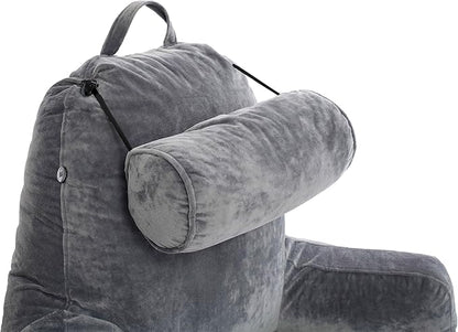 Husband Pillow XXL - Reading Pillow Bed Chair with Arms & Back Support - Dark Grey - Back Pillow for Sitting Up - Bed Rest Arm Pillow - Comfy Reading Pillow for Adults