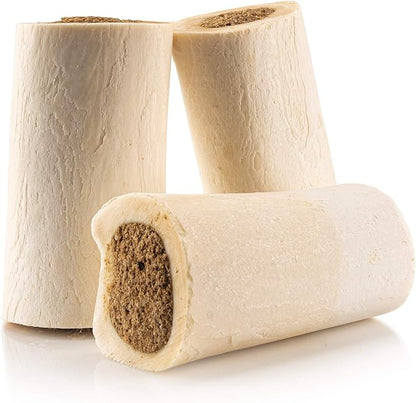 Jack&Pup 3-4" Filled Dog Bones for Small and Large Dogs, Flavored Shin Dog Bones Long Lasting, Stuffed Bone for Dogs, High Protein, Bully Stick Flavor - 4 Pack