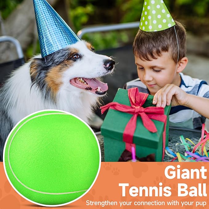 QDAN Giant Large Tennis Ball for Dogs: 9.5" Big Balls for Dogs for Outdoor Play, Big Tennis Ball Dog Toy for Small Medium Large Dog, Green