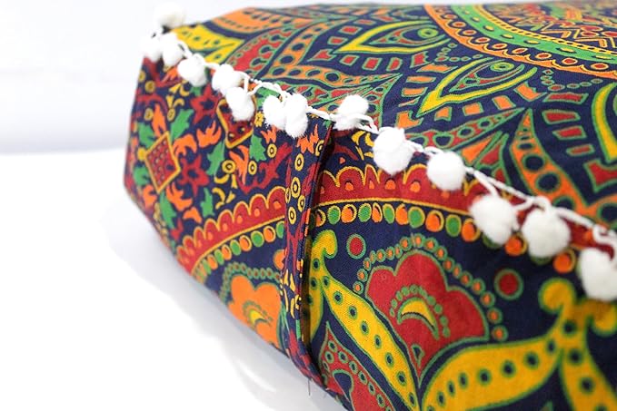 CRAFT KALA Large Hippie Mandala Meditation Floor Ottoman Pillow Cushion Pouf Cover Square Poufs Bohemian Circle Floor Cushion Case Outdoor Fireplace Yoga Living Room Decor Cover New Blue, 16" Square