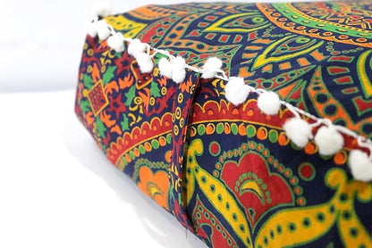 CRAFT KALA Large Hippie Mandala Meditation Floor Ottoman Pillow Cushion Pouf Cover Square Poufs Bohemian Circle Floor Cushion Case Outdoor Fireplace Yoga Living Room Decor Cover New Blue, 16" Square