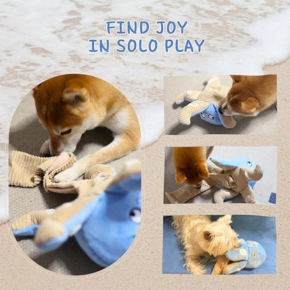 Dog Puzzle Toy, Interactive Snuffle Octopus Toy for Medium Large Dogs – Hide & Seek Treat Dispenser with Squeaky & Crinkle Sounds, Plush Chew Toy, Durable & Washable (Blue)