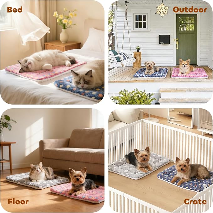 Mora Pets Cat Bed Dog Crate Pad Ultra Soft Pet Bed with Cute Star Print Washable Reversible for Small Dogs 14 x 17.5 inch 2 Pack Dark Blue