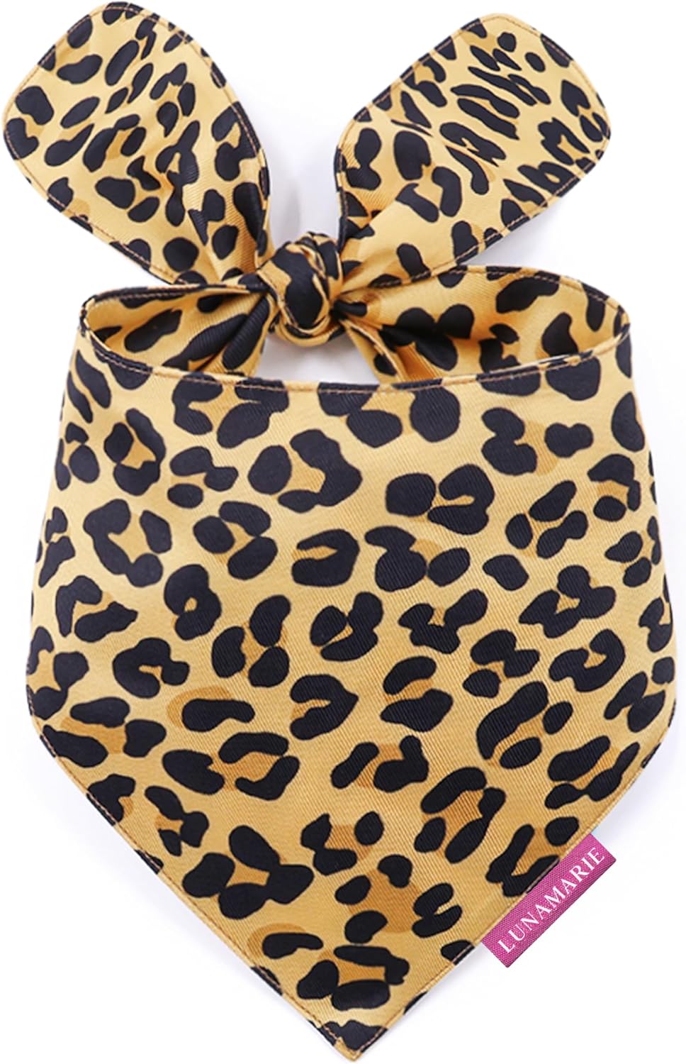 LunaMarie - Luxury Pet Birthday Bandanas -Premium & Silky Poly Fabric | 100% Handmade | Custom Shape Dual Layered (Leopard, X-Small)