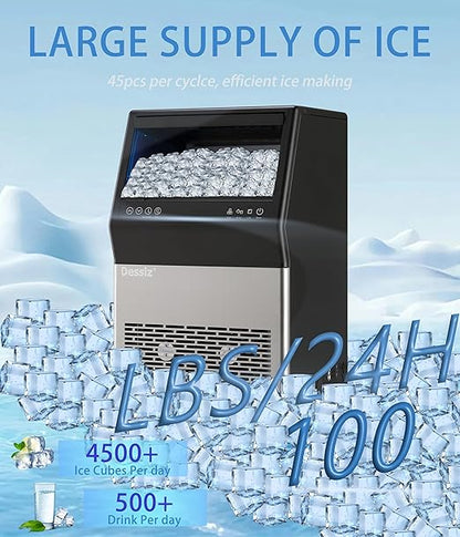 Commercial Ice Maker Machine, 100lbs/24H Stainless Steel 45pcs Under Counter
