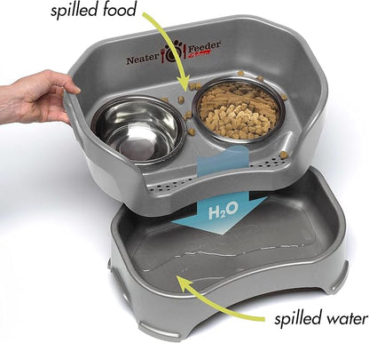 Neater Pet Brands Neater Feeder Deluxe Mess Proof Dog Bowls Elevated for Medium Dogs 19-40 lbs, Made in USA, No Spill Raised Dog Food Bowl Stand Feeding Station, Food and Water Bowl Set, Gunmetal