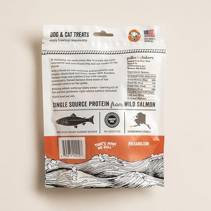 Polkadog Crunchy Alaskan Salmon Chips – Single Ingredient Dog Treats with Wild-Caught Salmon – All Natural, Grain-Free, Lean Protein & Omega-3 Rich Snacks for Dogs – Handcrafted in USA - 2.75 oz