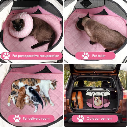 Siedihit Dog Cat Pet Playpen Tent Crate Cage with Washable Pad, Medium Pink | Breathable double-layer mesh Wide applicability Recovery After Surgery Portable Easy to Set up lightweight Recovering Pets