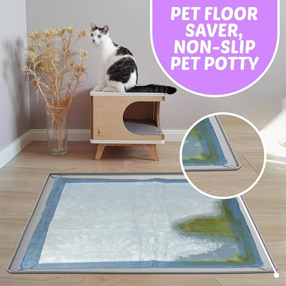 Dog Pee Pad Holder Tray Fits for 28” x 34” Pee Pads - 1 Pack - Light Grey | Corner Lock Holes, Raised Edges, Non-Spill, Easy to Clean Silicone Dog Potty Tray Holder, For Indoor Floor Protection