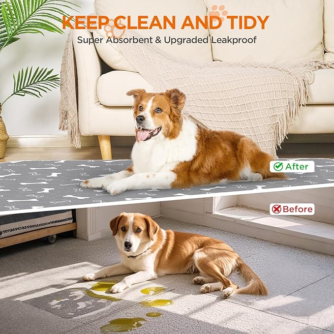 Washable Pee Pads for Dogs, 2 Pack Reusable Puppy Pads, 24"x24" | Super Absorbent, Waterproof & Leakproof, Non-Slip Bottom, Machine Washable, For Floors, Beds, Couches, Crates, Carpets, Cars