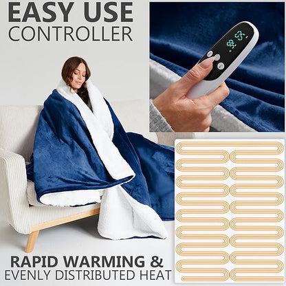 Heated Blanket Electric Luxurious Fleece Queen Blanket, 9 Heat Settings & 12H
