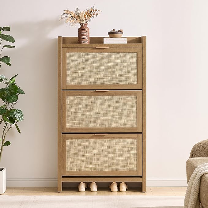 SICOTAS Rattan Shoe Storage Cabinet
