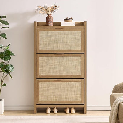 SICOTAS Rattan Shoe Storage Cabinet