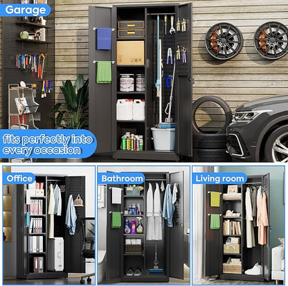SUXXAN Broom Closet Storage Cabinet 71.4"x 31.5"x15.7", Metal Cleaning Cabinets