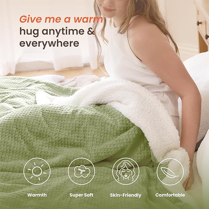 Heated Blanket Electric Blanket Full Waffle, 72x84 Inches Sherpa Fleece Fast