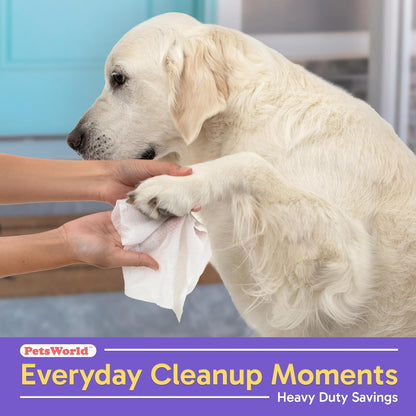 PETSWORLD Pet Wipes for Dogs & Cats, Unscented, Hypoallergenic, Chemical-Free, Biodegradable (98%), Thick & Durable, Textured Grooming Wipes (Unscented, 600 Count)