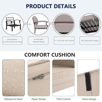 RTDTD Aluminum Outdoor Patio Furniture Set,5 Seats Patio Conversation Sets with 2 Round Coffee Tables,Metal Patio Sectional Furniture Set with 5.1" Thickened Cushions,Sand