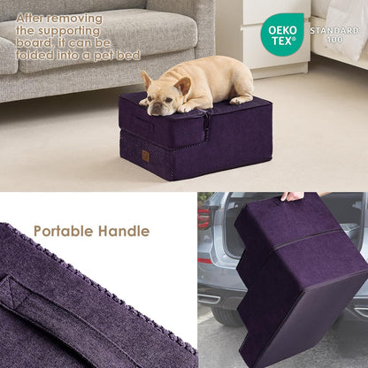 EHEYCIGA Dog Stairs for Small Dogs 13.5" H, 3-Step Dog Steps for Couch Sofa and Chair, Pet Steps for Medium Cats, Non-Slip Balanced Pet Ramp Indoor, Purple