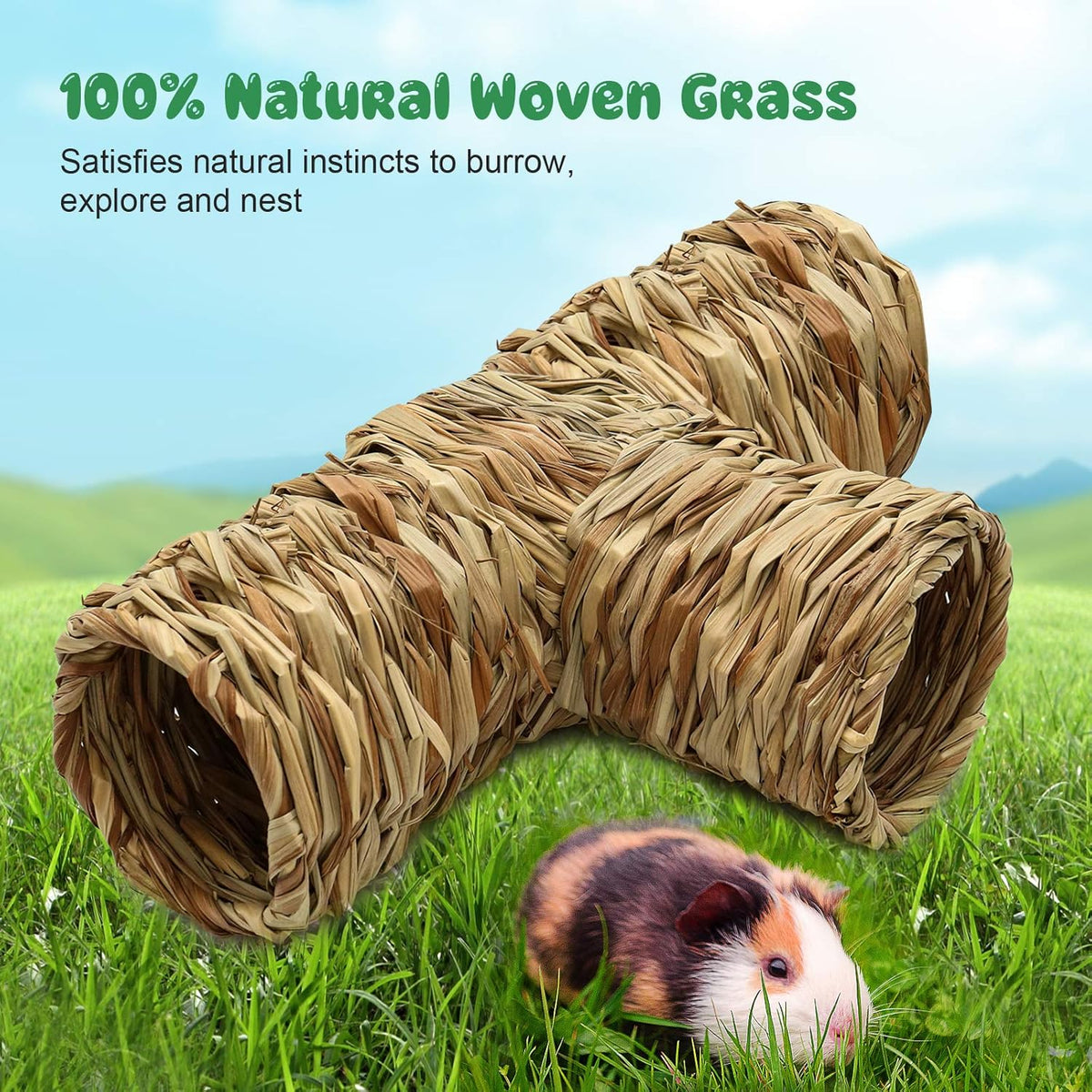 BWOGUE Hamster Grass Tunnel Toy Nature's Hideaway Guinea Pig Tunnels and Tubes Toys for Rats,Syrian Hamster,Ferrets,Guinea Pig,Chinchilla Hedgehog and Bunny