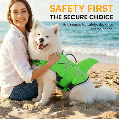 Dog Life Jacket High Flotation, Reflective Dog Life Vest for Swimming, Adjustable Dogs Life Preserver Rescue Handle Spring Summer Pool for Small, Medium, Large Dogs (BrightGreen,M)