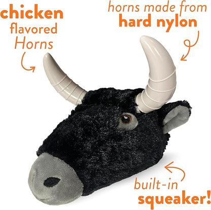 Spunky pup Knucklehead Durable Dog Toy - 2-in-1 Plush & Chew Toy for Aggressive Chewers, Chicken-Flavored Dental Chew, Durable Double-Stitched Squeaker- Bull