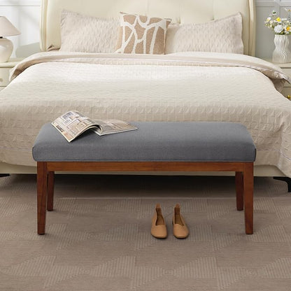 WUTUTUEE 43.5'' Linen Bedroom Bench, Upholstered End of Bed Bench, Padded Vintage Dining Bench, Entryway Bench with Solid Wood Legs, Kitchen, Living Room, Hallway, Dark Grey