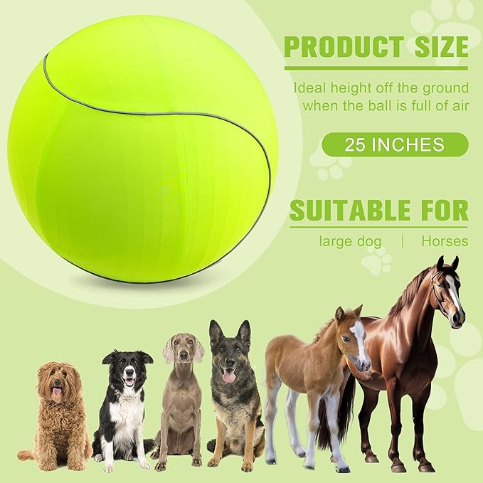 25" Herding Ball for Dogs & Horses with Green Nylon Cover, for Australian Shepherd Training Toy, for Medium & Large Pets Outdoor Play & Exercise