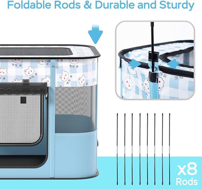 XRG Foldable Pet Playpen,Indoor Cat cage Puppy Crates M(31.5"x23.6"x21.7") | Portable Cat Kennel with Upgrade Breathable Mesh，Sturdy Kitten Playpen Indoor & Outdoor for Rabbit or Small Animals，Bule