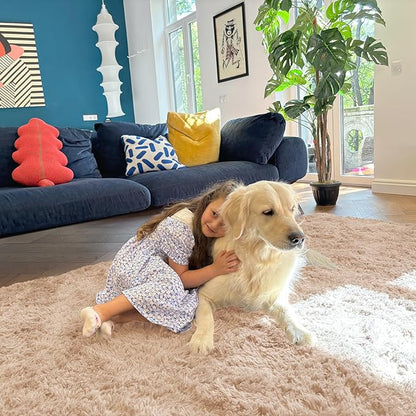 OLANLY 2x5 Machine Washable Runner Rugs for Hallway, Soft Fluffy Shaggy Bedside Rugs for Bedroom, Living Room, Indoor Floor Carpet for Kids Girls and Boys, Nursery Rooms, Home Decor Aesthetic, Beige