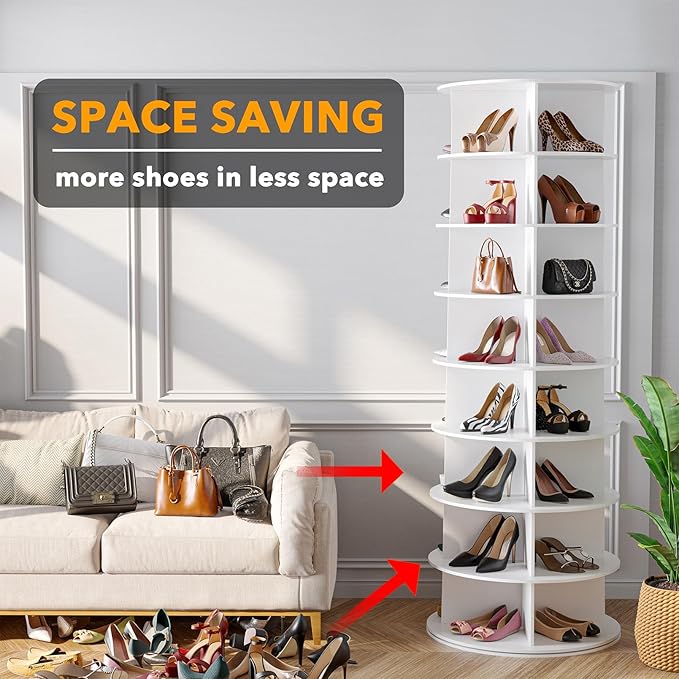 SpaceAid 8 Tier Rotating Shoe Rack Tower, Spinning Shoe Display Lazy Susan