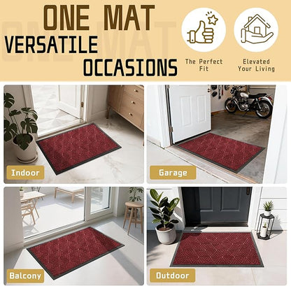 Yimobra Extra Large Door Mat 60x36, All-Weather Waterproof Non-Slip Welcome Matt Outdoor, Heavy Duty Non Slip Doormat for Entryway for Patio and Garage Indoor, Easy Clean, Black Red