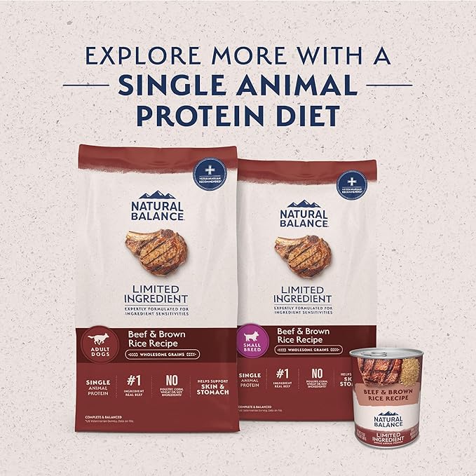 Natural Balance Limited Ingredient Adult Dry Dog Food with Healthy Grains, Beef & Brown Rice Recipe, 12 Pound (Pack of 1)