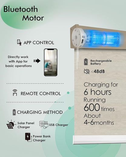 Yoolax Motorized Blinds with Remote, Light Filtering Remote Shades