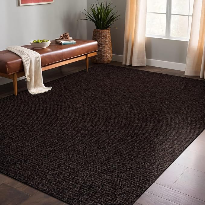 Non Slip Brown Solid Rubber Back Thing Rug for Living Room 3x5 Area Rugs for Kitchen, Rugs for Bedroom, Stain Resistant Easy Cleaning Non Shedding Carpet Brown 3 x 5