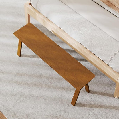 DUOMAY Solid Wood Long Dining Bench, 47" Wide Farmhouse Bench with A-Shaped Legs Mid Century Modern Entryway Bench Shoe Bench for Hallway End of Bed, Walnut Color